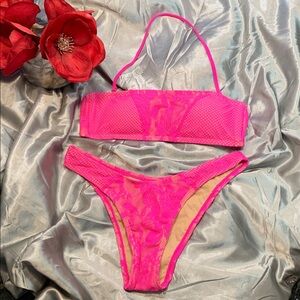 🌹BCBGeneration New Hot Pink Lace Mesh Bikini Set